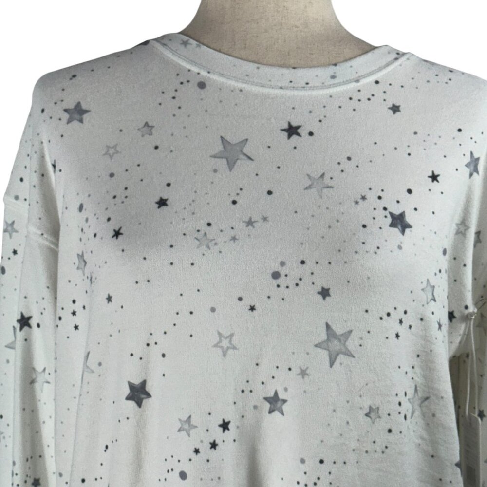 NWT P.J. SALVAGE Crewneck Long Sleeve Pajama Lounge Top Ivory & Gray Sta… - Picture 11 of 15